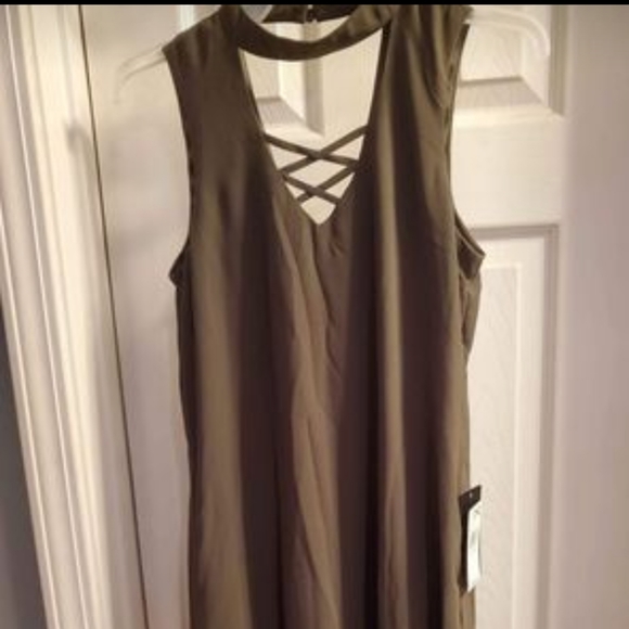 Women's sz Xs, olive chiffon,  sleeveless  dress. Fully lined. Nwt - Picture 1 of 7